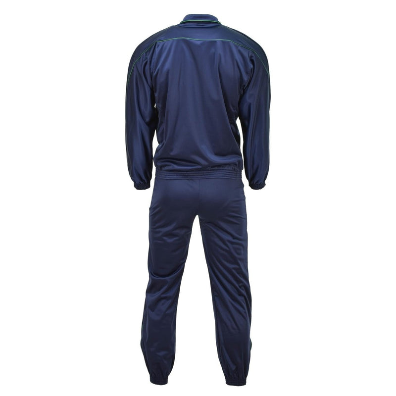 Back view of original French army blue tracksuit sports jacket and pants activewear set
