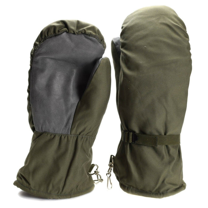 Original German Army olive grey mittens, adjustable strap, durable material, insulated lining for cold weather protection
