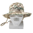 Original German Army tropical camouflage boonie hat with wide brim and chin strap for sun protection and outdoor use