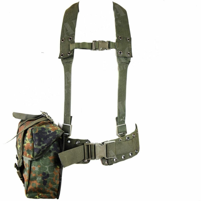 Original German army tactical harness with adjustable belt and shoulder straps in Flecktarn Cordura Nylon camouflage