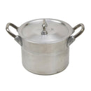 Original German military 2 liters aluminum pot with lid and handles, ideal for camping and hiking use.