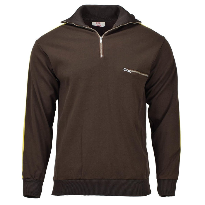 Front view of Original German military NVA brown sport jacket activewear vintage tracksuit - GoMilitar