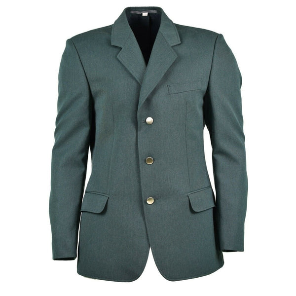Original German police dress jacket in green with silver buttons, multiple pockets, and a comfortable liner for formal use.
