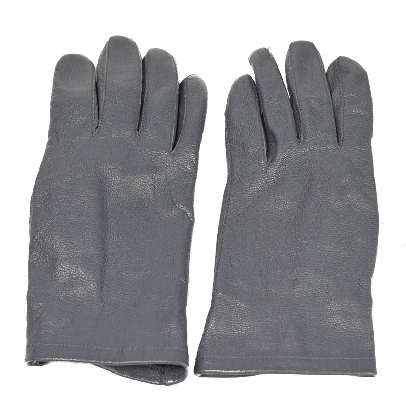 Pair of original gray leather gloves from German army tactical military surplus, durable and vintage style.