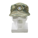Original Greek army lizard camo summer field cap with breathable ripstop fabric and military emblem on front