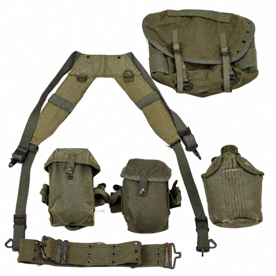 Original Greek Military M56 Style 7 Piece Load Bearing Webbing Kit Olive