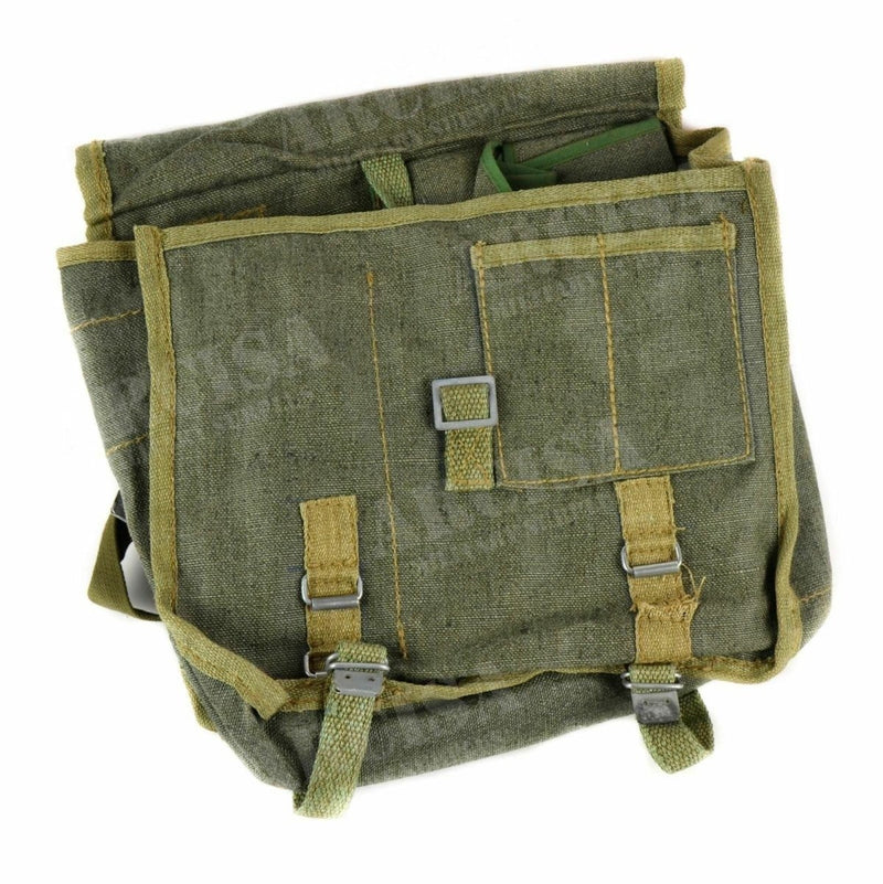 Original Polish army canvas shoulder bag in olive green with metal buckles, durable and vintage military style bread bag