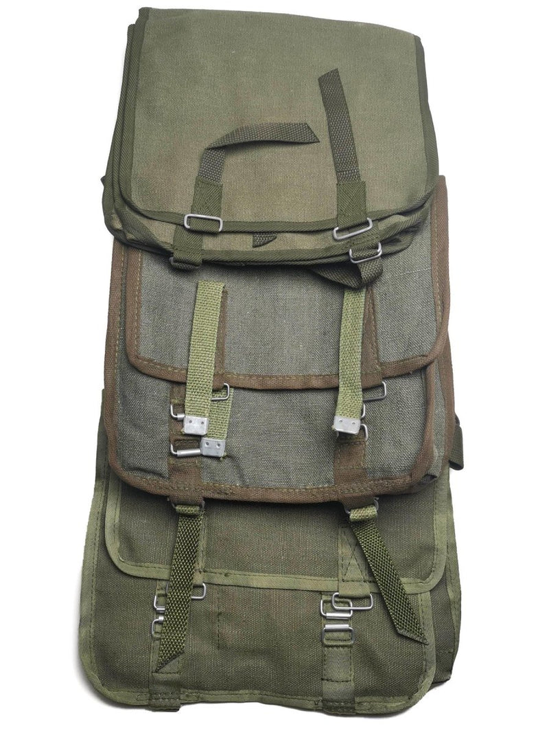 Original Polish army olive canvas haversack shoulder bag with straps and metal buckles for bushcraft or outdoor use.