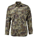 Original Romanian military lightweight field shirt in M94 Mozaic camo with chest pockets and epaulettes, long sleeves, buttoned cuffs.