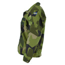 Original Swedish army M90 splinter camouflage combat jacket with adjustable cuffs and Swedish flag patch on sleeve.