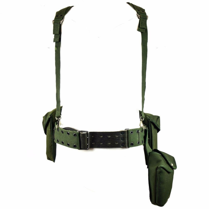 Original Swedish army webbing rig system 304 tactical belt with H-straps and multiple pouches for gear storage
