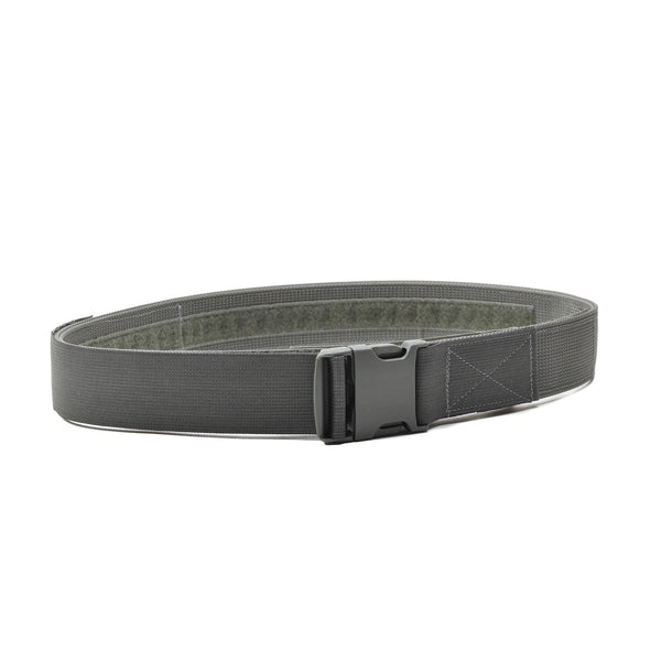 Foliage green tactical belt with ITW Nexus quick release buckle and Velcro fastener for secure, durable wear.