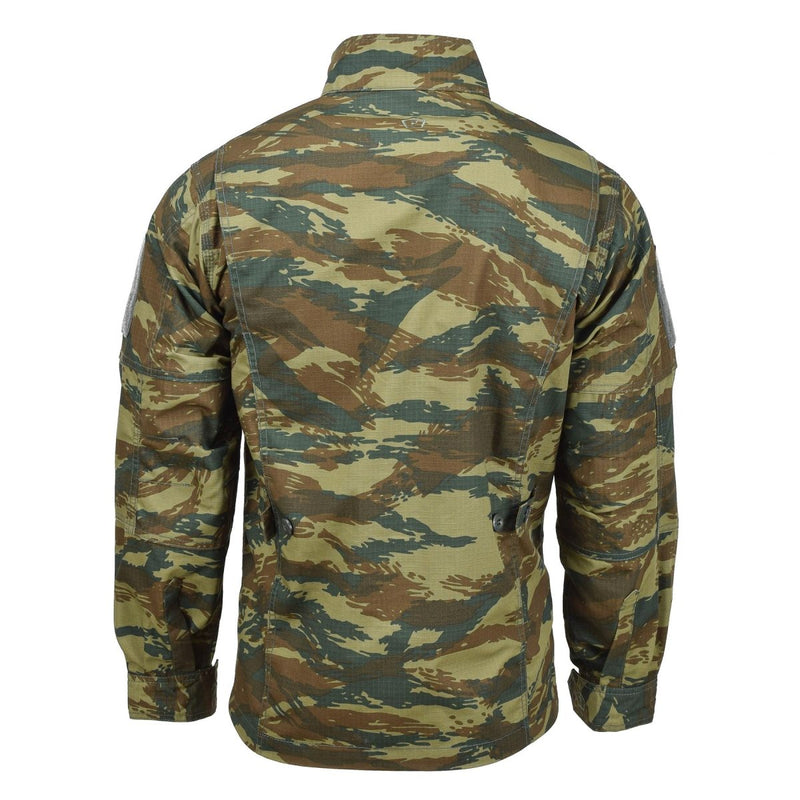Back view of Pentagon Lycos jacket in Greek army lizard camo with durable ripstop and water repellent fabric