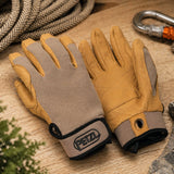 Petzl Cordex Climbing Gloves Double Leather Layer Rappel Rope Handling Beige