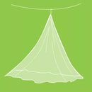 White mosquito net hanging against a green background
