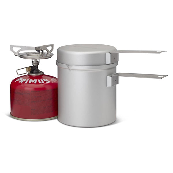 Compact lightweight Primus Essential Trail KIT stove set with 1L pot for backpacking and outdoor cooking.