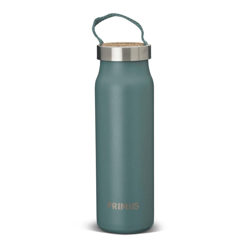 Primus Klunken 500ml vacuum flask in teal stainless steel with rope handle, ideal for hiking and camping outdoors