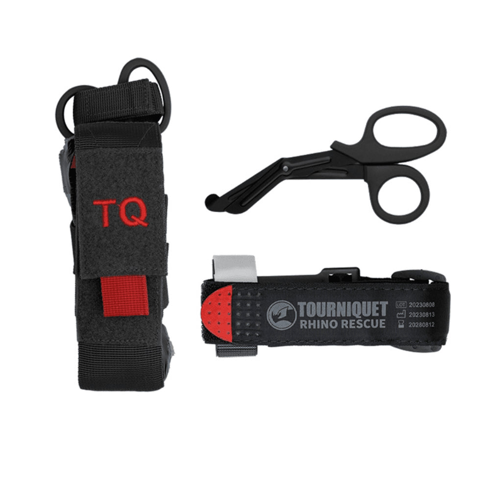 Rhino Rescue Tourniquet Set Pouch Scissors Emergency First Aid Kit Black