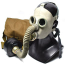 Child's Soviet Russian PDF-7 gas mask with NATO filter and hose, designed for protection against airborne threats.