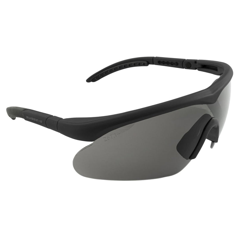 SWISS EYE ballistic shooting goggles with UV400 protection, anti-fog lenses, and adjustable black frame for comfort.