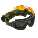 Swisseyye F-TAC tactical goggles with interchangeable lenses and adjustable elastic headband in green frame.