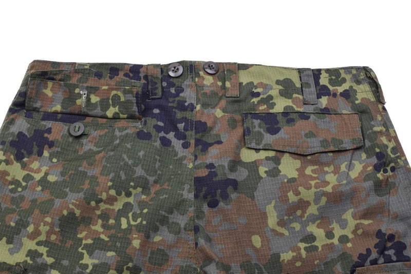 Close-up of TACGEAR German Army style flecktarn ripstop cargo combat pants with pockets and button details