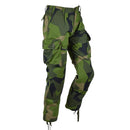 Swedish military style TACGEAR combat pants in splinter camo with cargo pockets and ripstop fabric for durability.