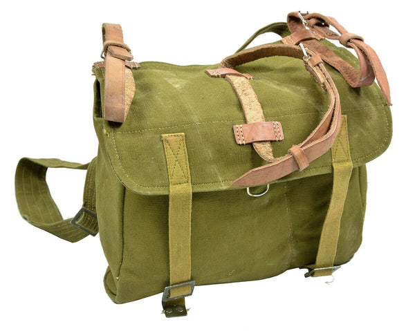 Genuine Romanian army bread bag military surplus Olive canvas haversack vintage hook and loop bag